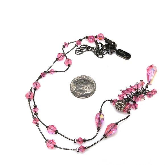 Dabby Reid Pink Swarovski Crystal Necklace, AB Beads, Dark Chain Vintage Jewelry - Picture 6 of 10